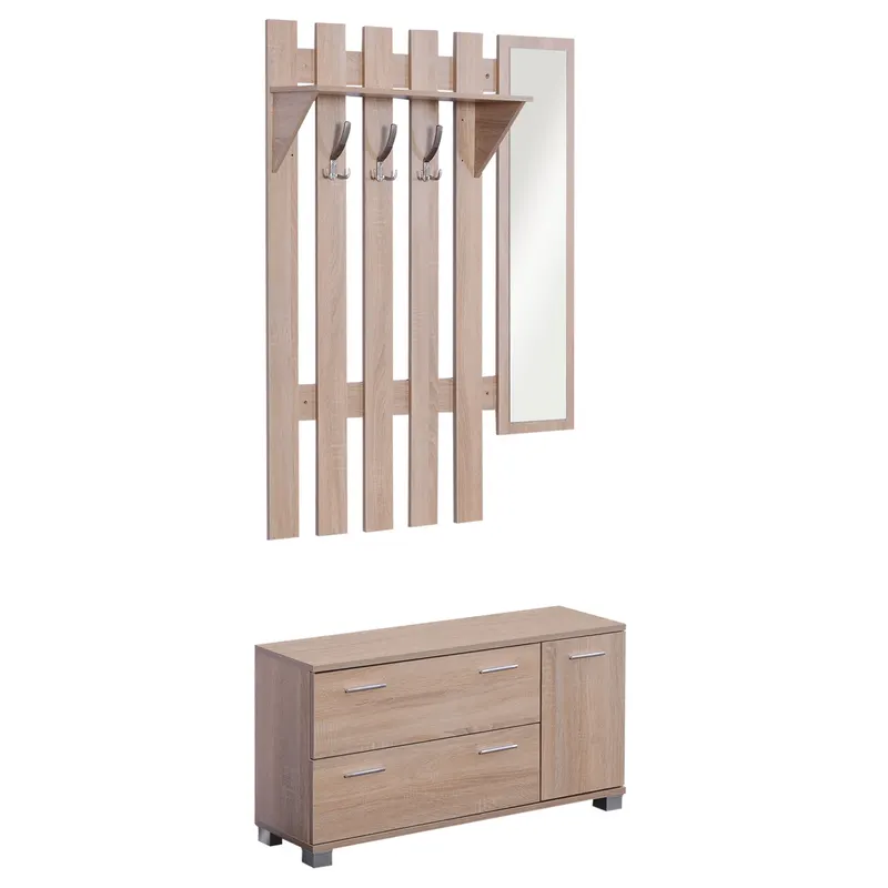 HOMCOM Dulap Pantofi 3 in 1, cu Cuier si Oglinda, Sertare Spațioase, Scaun Rezistent, 90x24x116 cm | Romania