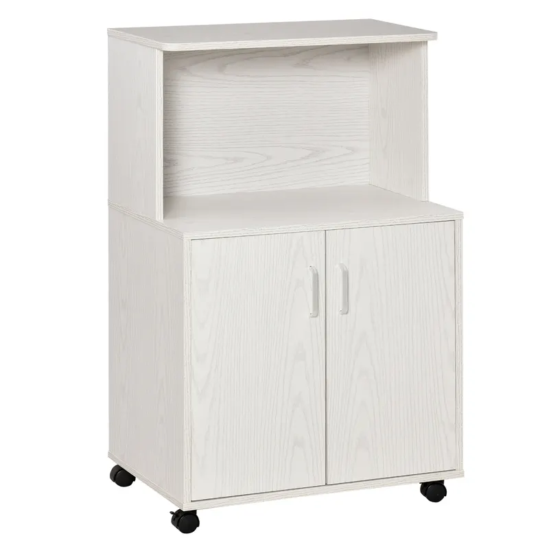 Mobilier de bucatarie cu roti HOMCOM, 60.4x40.3x 97cm, textura lemn alb/dungat | RO