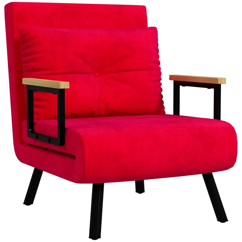HOMCOM Canapea Extensibilă cu Spătar Reglabil pe 5 Nivele, Canapea Pat Individuală Pliabilă cu Perne, 63x73x81 cm, Roșu | Romania
