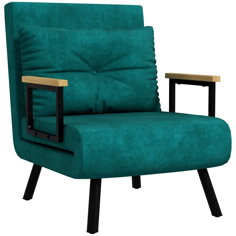 HOMCOM Canapea Extensibilă cu Spătar Reglabil pe 5 Nivele, Canapea Pat Individuală Pliabilă cu Perne, 63x73x81 cm, Verde | Romania