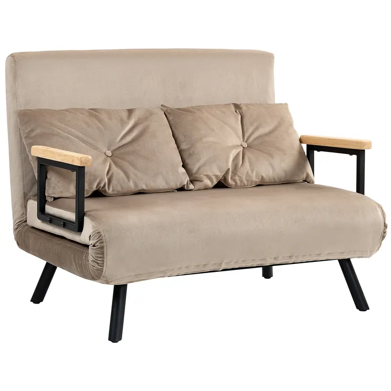 HOMCOM Canapea Pat de 2 Locuri cu Spătar Reglabil pe 5 Nivele și 2 Perne din Material Țesut Căptușit, 102x73x81 cm, Maro | Romania