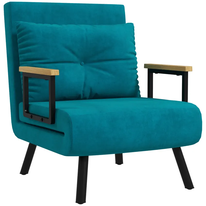 HOMCOM Canapea Extensibilă cu Spătar Reglabil pe 5 Nivele, Canapea Pat Individuală Pliabilă cu Perne, 63x73x81 cm, Albastru | Romania