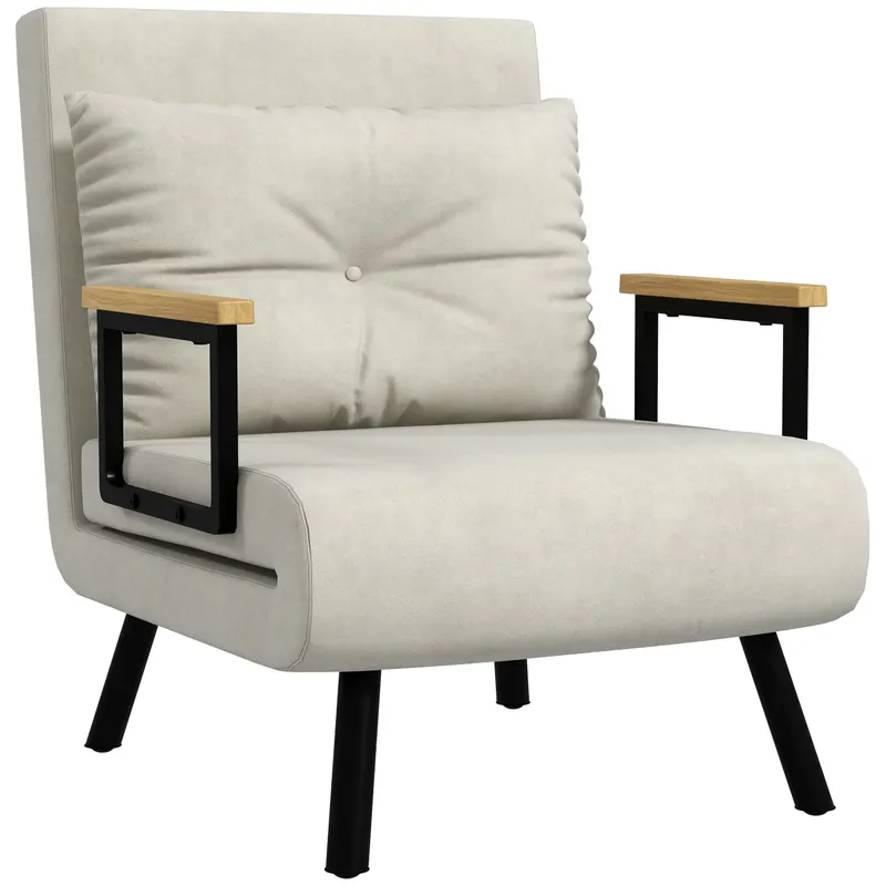 HOMCOM Canapele Extensibile Individuală Alb Crem 63x73x81 cm cu Pernă Extensibilă pe 5 Nivele | Romania