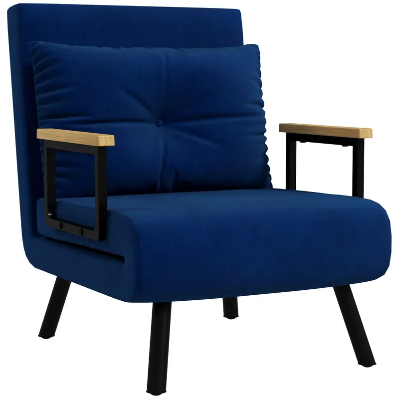 HOMCOM Canapea Extensibilă cu Spătar Reglabil pe 5 Nivele, Canapea Pat Individuală Pliabilă cu Perne, 63x73x81 cm, Albastru | Romania