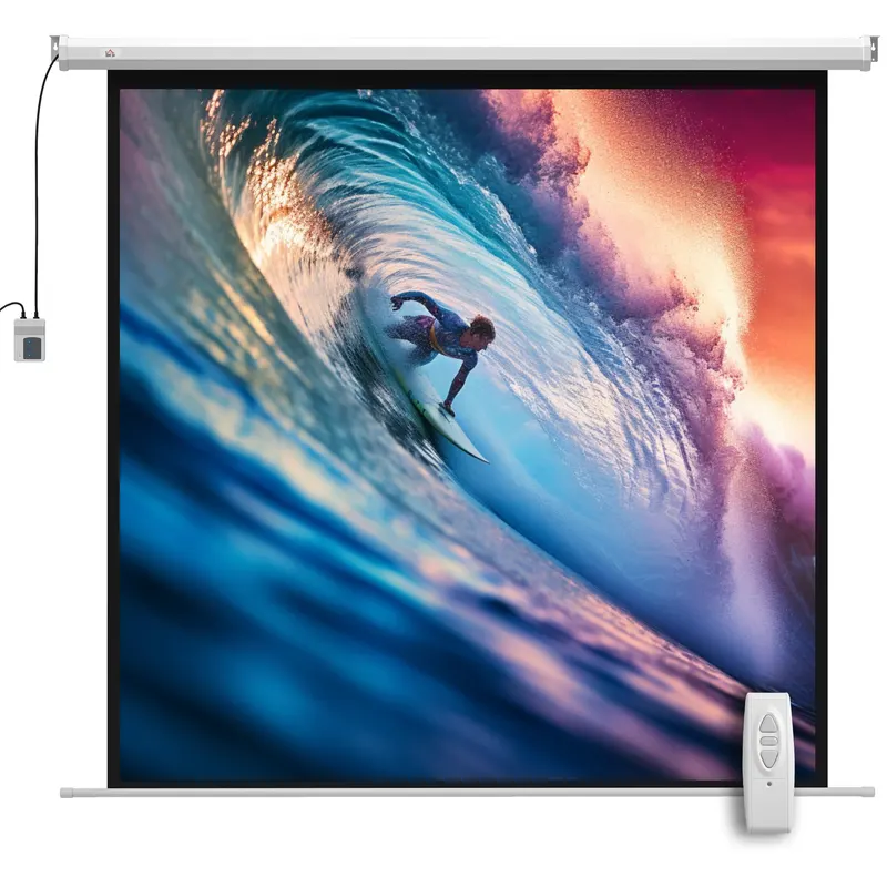 HOMCOM Ecran Proiector de 92 Inch cu Telecomandă, Pânză de Proiector Rulabilă din Plastic și Metal, 189,5x8x189,5 cm, Alb | Romania