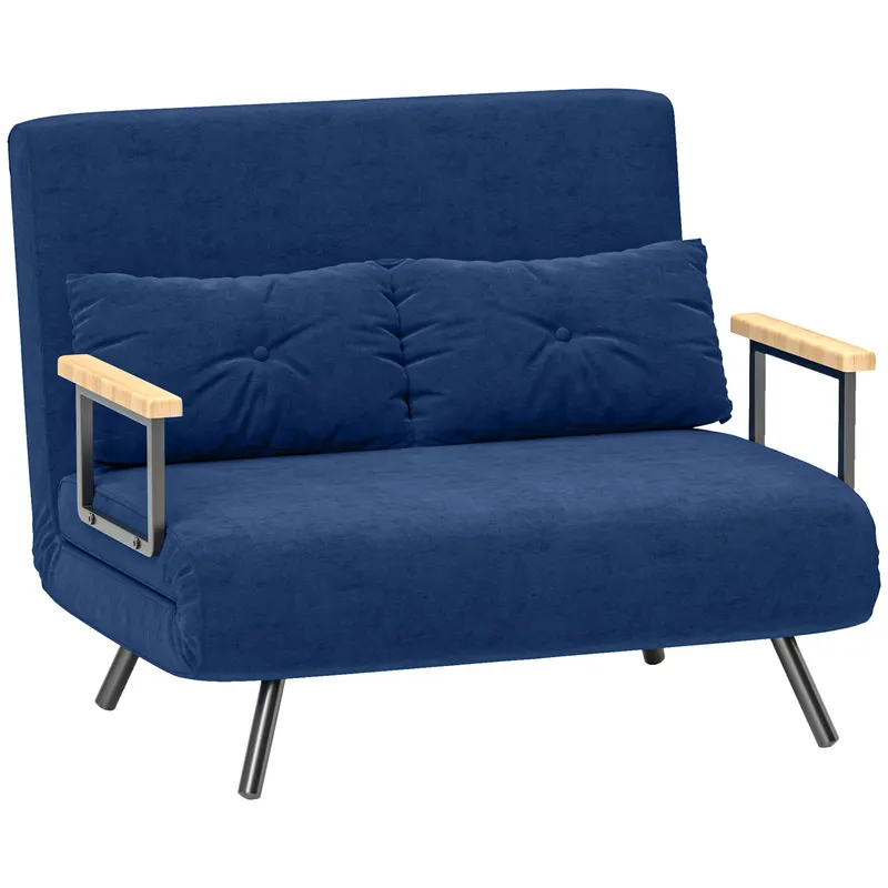 HOMCOM Canapea Pat de 2 Locuri cu Spătar Reglabil pe 5 Nivele și 2 Perne din Material Capitonat, 102x73x81 cm, Albastru | Romania