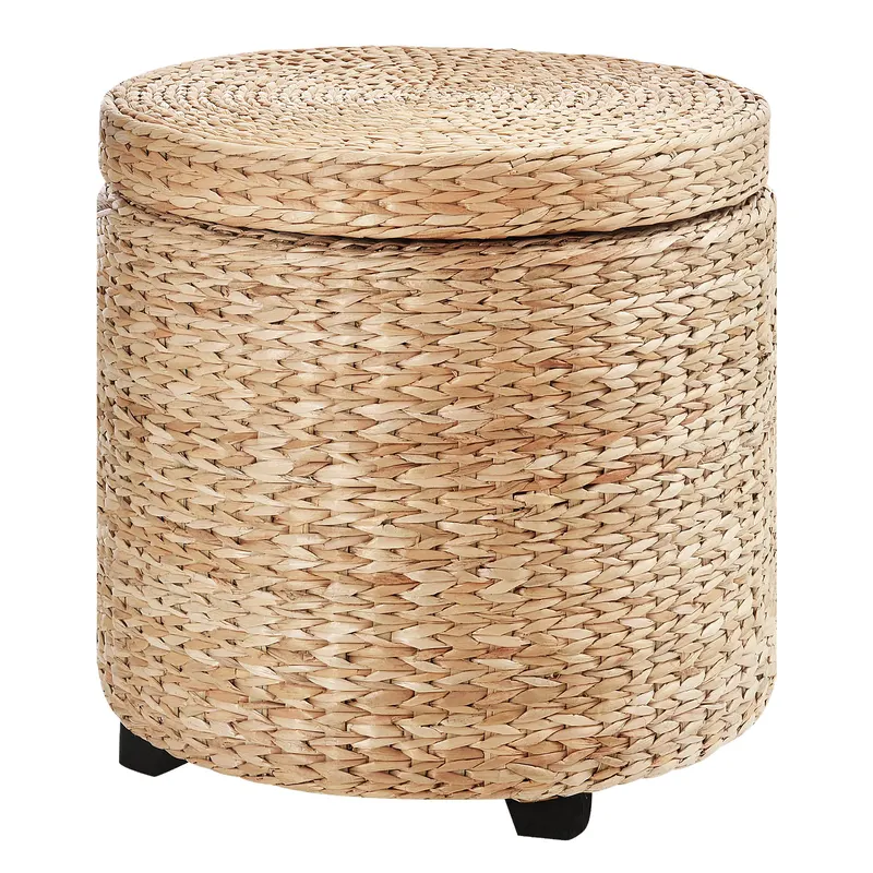 HOMCOM Taburet de Depozitare Rotund, Acoperit cu Ratan, Taburet Sprijin cu Capac, Ф43x43 cm, Kaki | Romania