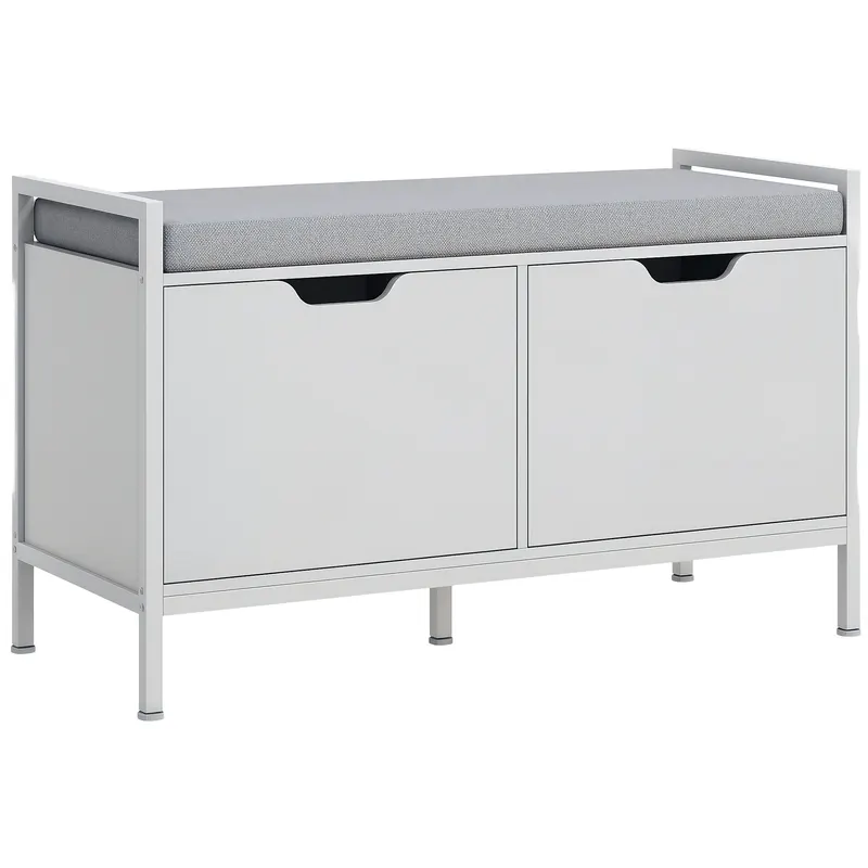 HOMCOM Banchetă Dulap pentru Pantofi cu 2 Compartimente și Pernă, Dulap Pantofi pentru Hol, 84x35x50 cm, Alb | Romania