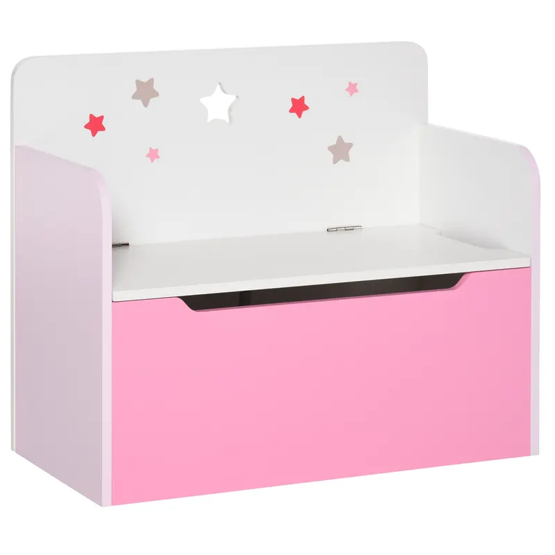 HOMCOM Bancă Depozitare Jucării 2 în 1 din Lemn, Ladă de Depozitare cu Spătar pentru Copii de 3-6 Ani, 60x30x50 cm, Roz | Romania