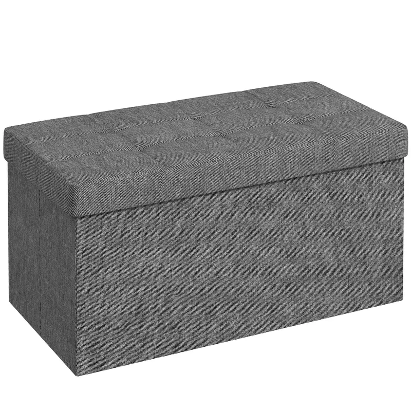 HOMCOM Bancă Cutie de Depozitare Pliabilă de 84L, Bancă de Pat cu Capac și Înveliș Textil, 76x38x38 cm, Gri Închis | Romania