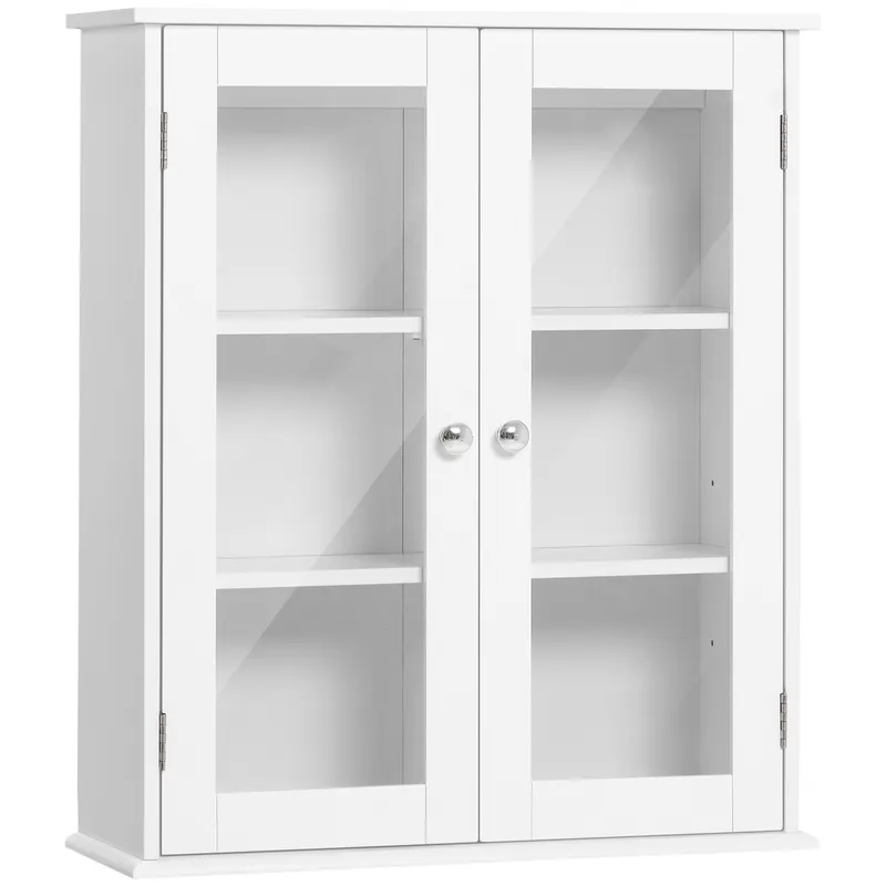 Kleankin Dulap de Baie Suspendat cu 2 Uși din Lemn și Sticlă, Dulap de Perete Multifuncțional, 55x20x65 cm, Alb | Romania