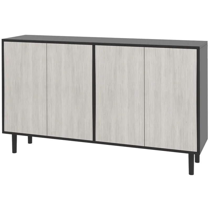 HOMCOM Bufet Modern cu 2 Dulapuri și Raft Reglabil, Mobilier Bucătărie cu 4 Uși și Picioare din Pin, 121x37x75 cm, Negru | Romania