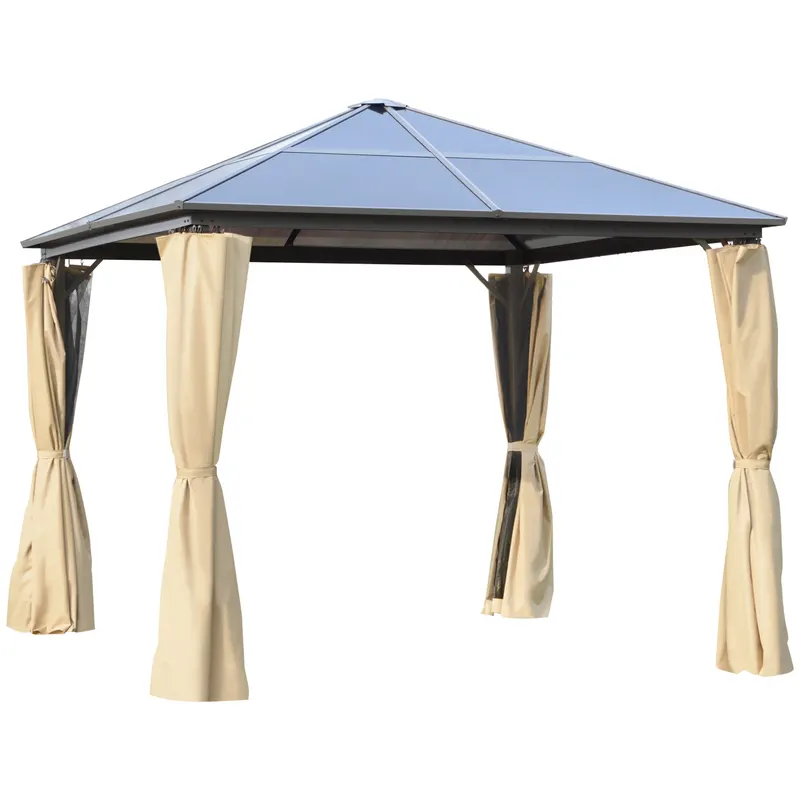 Outsunny Foisor cu acoperis din policarbonat 3 x 3 m, cu cadru din aluminiu , Culoarea cafelei | Ro