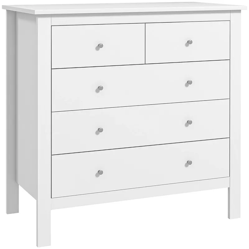HOMCOM Comodă cu 2 Sertare Mici și 3 Sertare Mari, Comodă de Dormitor din Lemn, 79x39,5x80,5 cm, Alb | Romania