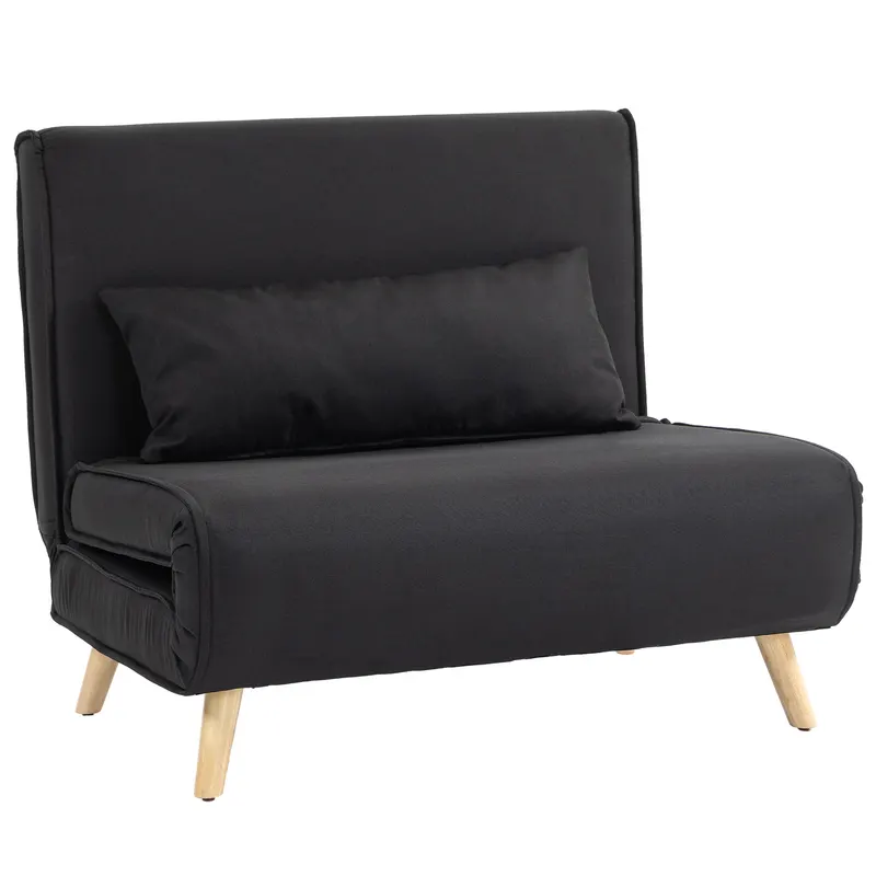 HOMCOM Fotoliu Pat Individual 3 în 1 cu Spătar Reglabil pe 6 Nivele și Pernă, Canapea Pat Pliant, 94x78x80 cm, Negru | Romania