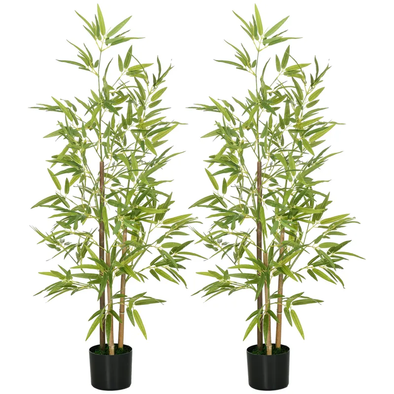 HOMCOM Set Plante Bambus Artificiale cu 3 Trunchiuri cu Ghiveci, Plante Artificiale din PP și Metal, 15x15x120 cm, Verde | Romania