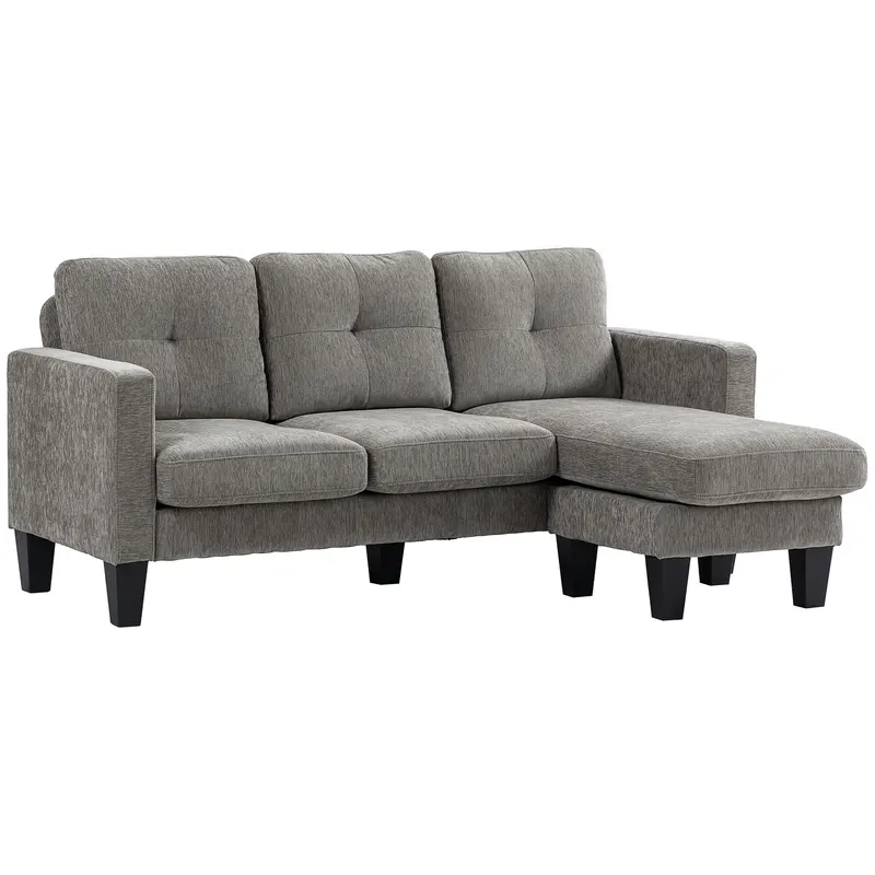 HOMCOM Canapea Colțar Extensibil cu Șezlong Reversibil, Pernă pentru Șezut și Spătar și 3 Locuri, 186x130x84 cm, Maro | Romania