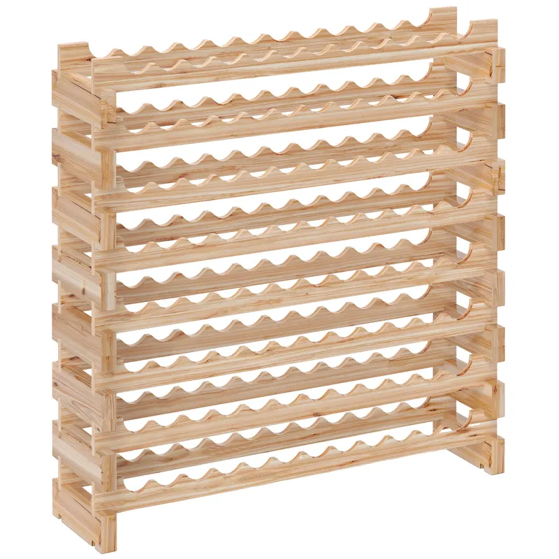 HOMCOM Raft din Lemn de Molid, Dulap pentru 96 Sticle cu 8 Rafturi, Greutate Maximă 100 kg, 114x28x113,5 cm, Lemn Natural | Romania