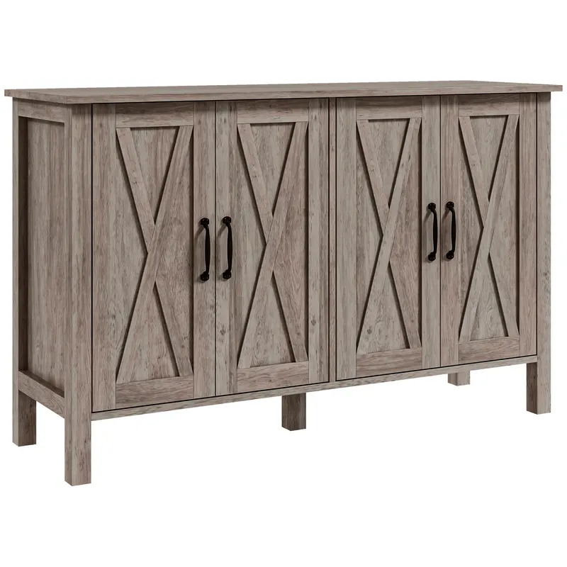 HOMCOM Dulap în Stil Rustic cu 2 Rafturi Reglabile pentru Depozitare, Dulap pentru TV cu 4 Uși, 120x37x75 cm, Gri | Romania