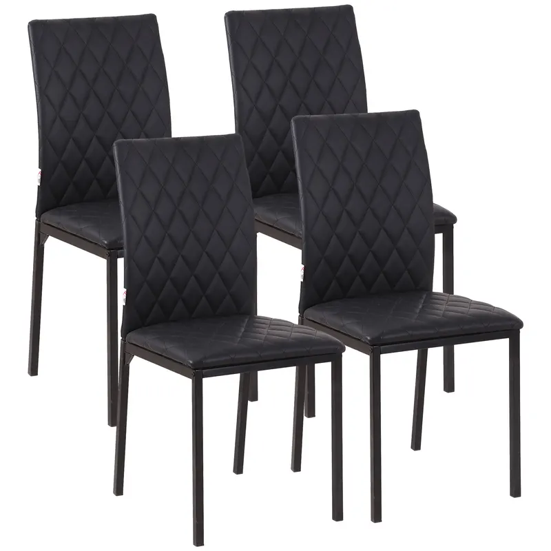 HOMCOM Set de 4 Scaune din Piele Ecologică cu Cusături Romboidale și Picioare din Oțel, 41x50x91 cm, Negru | Romania