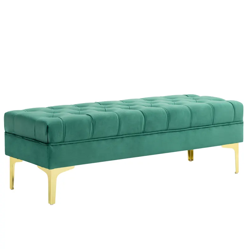 HOMCOM Bancă Hol, cu Husă Capitonată din Catifea cu Picioare Metalice pentru intrare, dormitor sau sufragerie, 118x45x42 cm, Verde | Romania