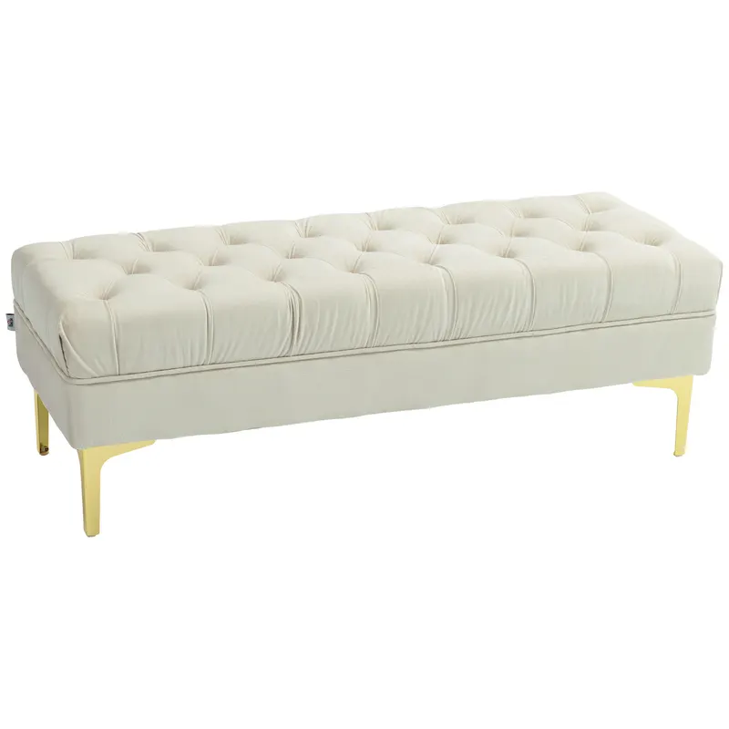 HOMCOM Bancă cu Husă Capitonată, Bancă Tapițată din Catifea cu Picioare Metalice, 118x45x42 cm, Bej | Romania