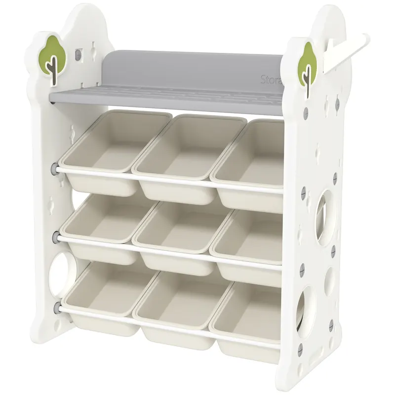 AIYAPLAY Etajeră pentru Copii, Organizator de Depozitare Jucării cu 4 Niveluri și 9 Coșuri, 77x42x94 cm, Crem Alb | Romania