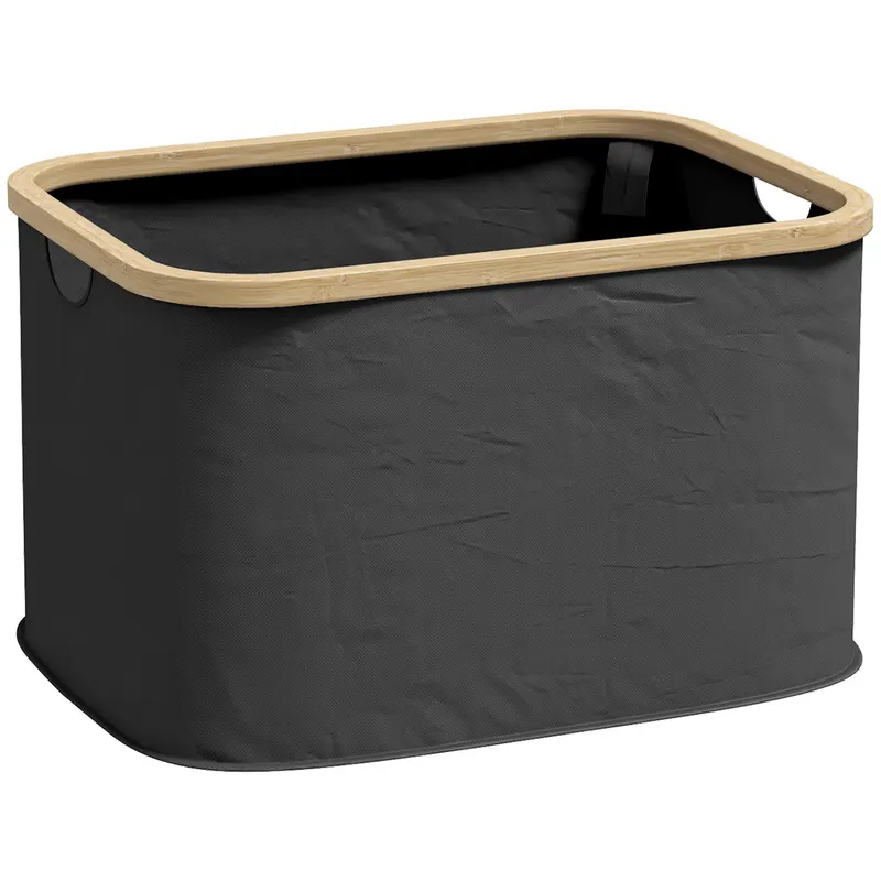 HOMCOM Coș Pliabil pentru Rufe de 36L cu Mânere, Coș pentru Rufe din Bambus și Poliester, 44,3x33,3x26,5 cm, Negru | Romania