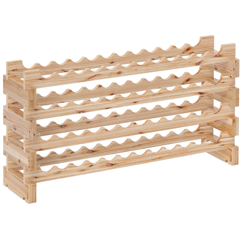 HOMCOM Raft pentru Sticle de Vin, Etajeră pentru Sticle cu 4 Rafturi pentru 48 Sticle, 114x28x56,5 cm, Lemn Natural | Romania