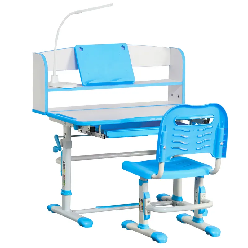 HOMCOM Birou Copii de 6-12 Ani Reglabile pe Înălțime și Blat Înclinabil 45°, 80x54,5x82-104 cm, Albastru | Romania