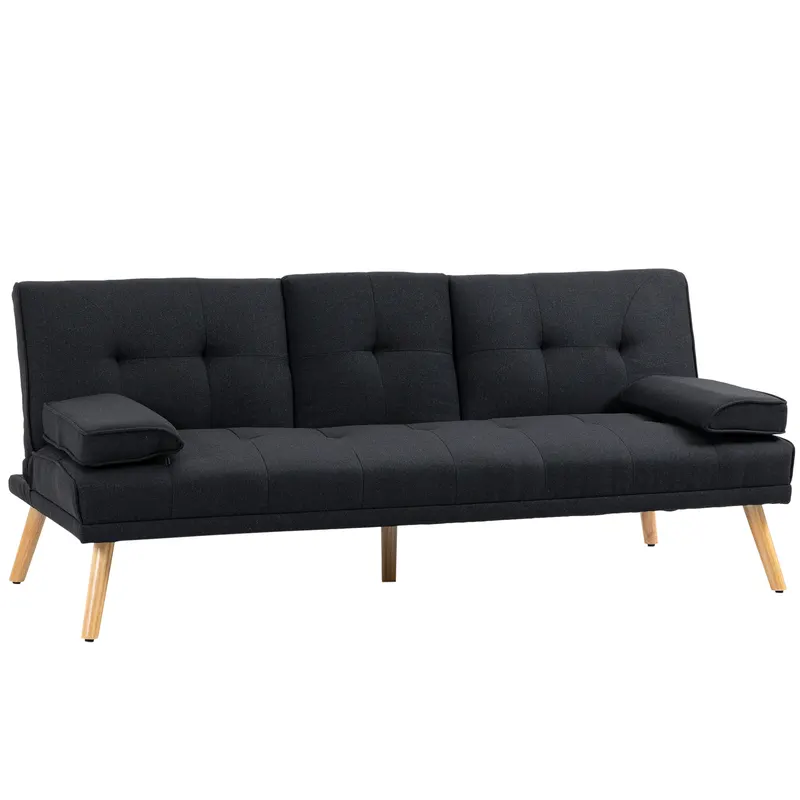 HOMCOM Canapea Extensibilă cu 3 Locuri, 2 Brațe Detașabile și Suport pentru Pahare, 181x77x78 cm, Gri antracit | Romania