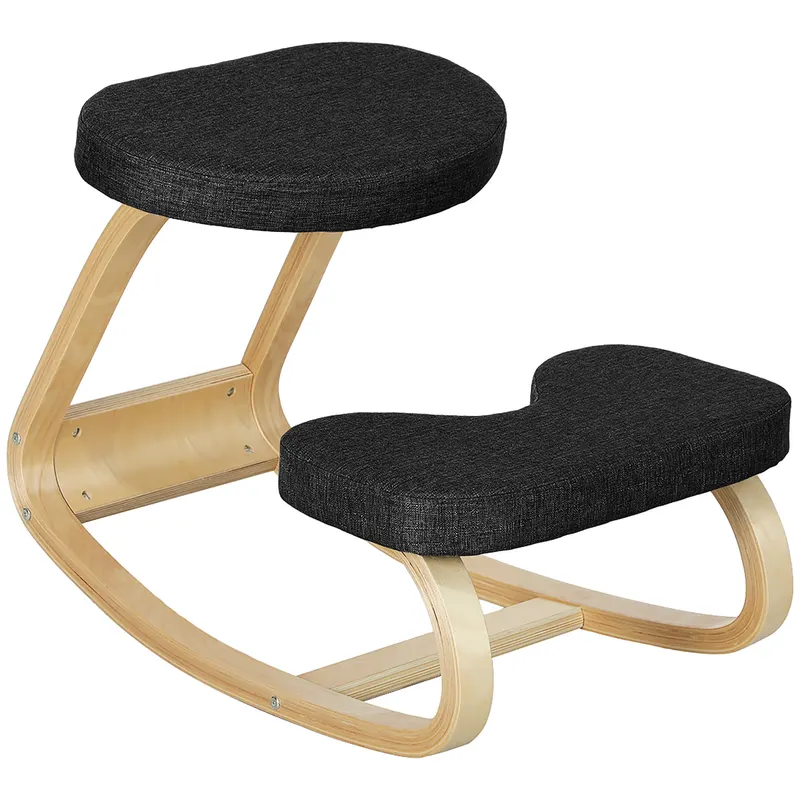 HOMCOM Scaun genunchi ergonomic, din Țesătură cu Aspect de In și Lemn, 50x73x55 cm, Negru | Romania