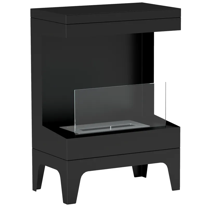HOMCOM Șemineu pe Bioetanol cu Arzător 0,9L pentru Durată 3,3 Ore, Bioșemineu din Oțel și Sticlă, 38x22x54 cm, Negru | Romania