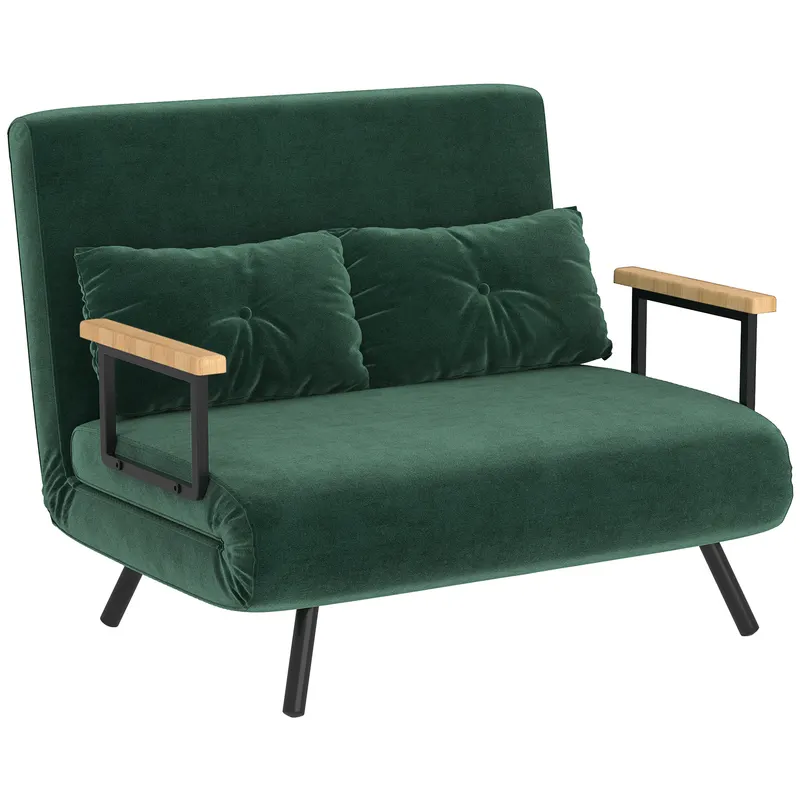 HOMCOM Canapea Pat de 2 Locuri cu Spătar Reglabil pe 5 Nivele, Canapea Pat Pliabilă cu 2 Perne, 102x73x81 cm, Verde | Romania
