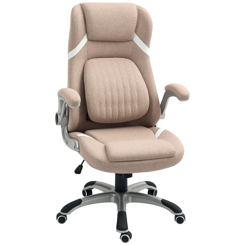 Vinsetto Scaun de Birou Ergonomic cu Brațe Rabatabile, Tetieră, Suport Lombar și Înălțime Reglabilă, 68x76x117 cm, Maro | Romania