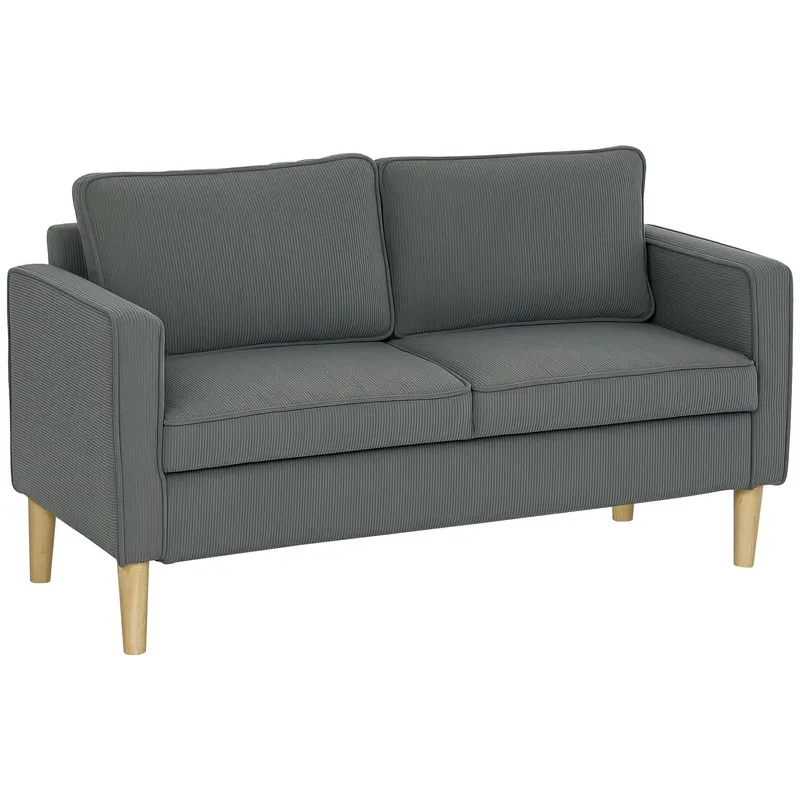 HOMCOM Canapea Modernă de 2 Locuri cu 2 Perne Detașabile, Spațiu de Depozitare și Picioare din Lemn, 140x63x79 cm, Gri | Romania