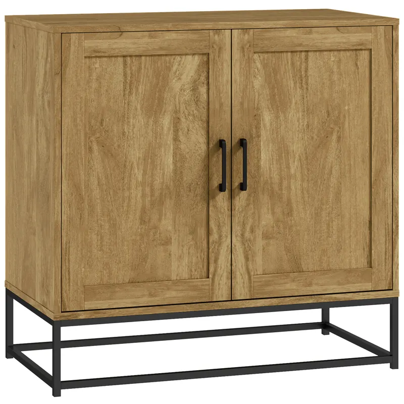 HOMCOM Bufet de Bucătărie cu 2 Nivele și Raft Reglabil, Mobilier din Pal Melaminat și Oțel, 80x40x78 cm, Lemn Natural | Romania