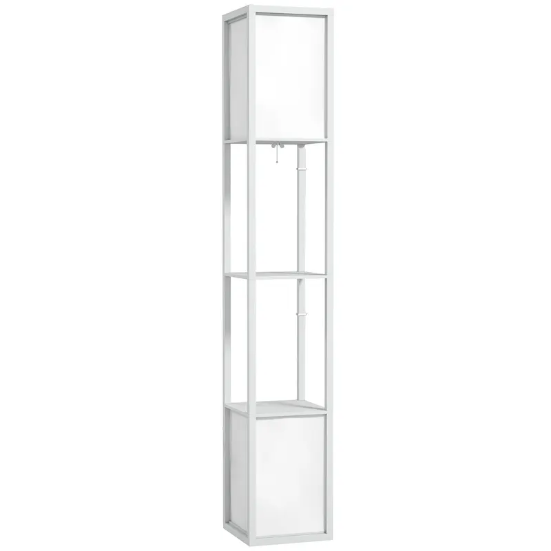 HOMCOM Lampă de Podea Modernă cu 2 Abajururi și 2 Rafturi, Lampă de Podea cu Întrerupător de Picior, 26x26x156 cm, Alb | Romania