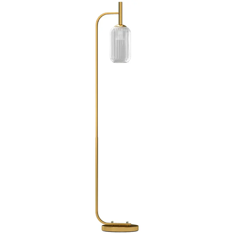 HOMCOM Lampă de Podea Modernă cu Luminozitate Reglabilă, Abajur din Sticlă și Întrerupător de Picior, 29x25x153 cm, Auriu | Romania