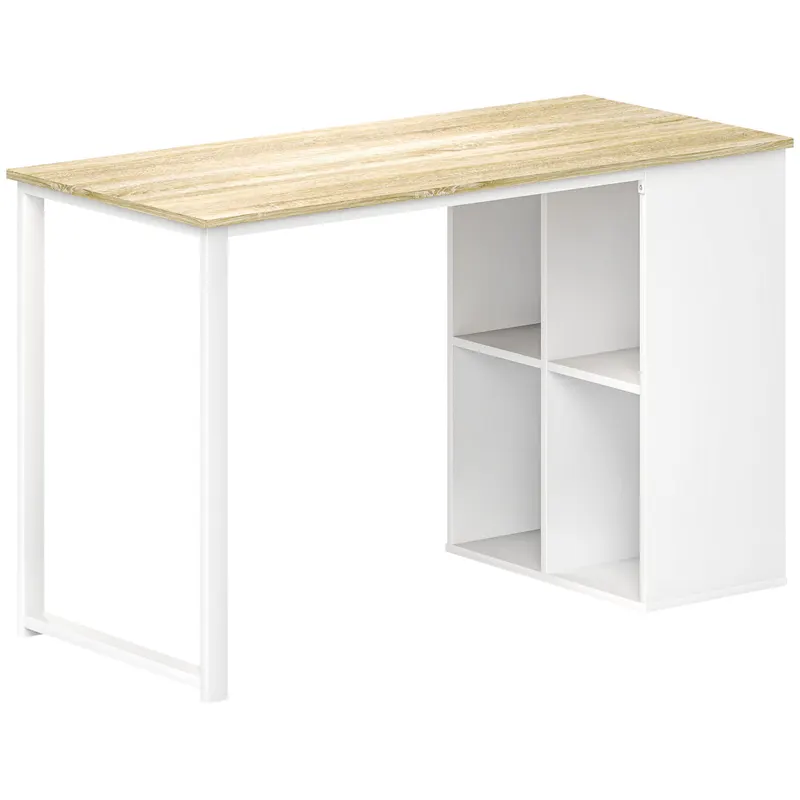 HOMCOM Birou pentru Computer cu 4 Rafturi Deschise și Picioare Antiderapante, 120x54x75 cm, Stejar | Romania