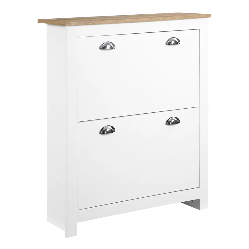 HOMCOM Dulap pentru Pantofi cu 2 Sertare pentru 12 Perechi de Încălțăminte, Dulap de Depozitare, 79x23x90,5 cm, Alb | Romania