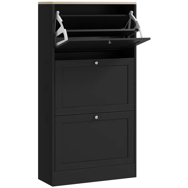 HOMCOM Dulap Îngust pentru Pantofi cu 3 Sertare și Rafturi Reglabile pe 2 Niveluri, 60x23,5x115 cm, Negru | Romania