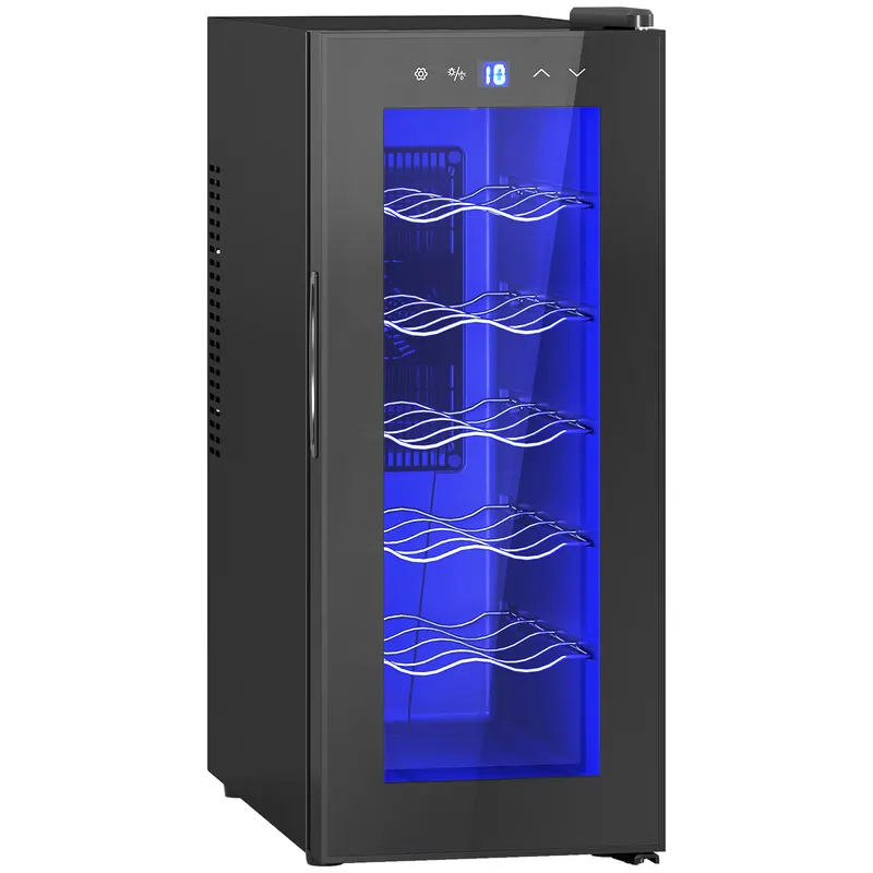 HOMCOM Frigider Termoelectric Dublu pentru 12 Sticle de Vin cu Ușă de Sticlă și Lumină LED, 26,5x51,5x65 cm, Negru | Romania