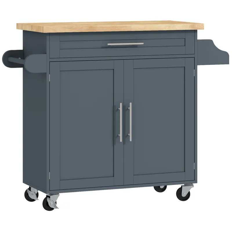 HOMCOM Cărucior Multifuncțional de Bucătărie cu Sertar, Roți, Suport pentru Condimente și Dulăpior, 109x40x89 cm, Gri | Romania