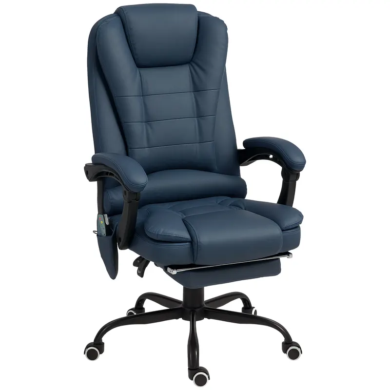 Vinsetto Scaun Birou Ergonomic Fotoliu de Birou Ergonomic cu 7 Puncte de Masaj Suport Picioare Reglabil 67x67x111-121 cm Albastru | Romania