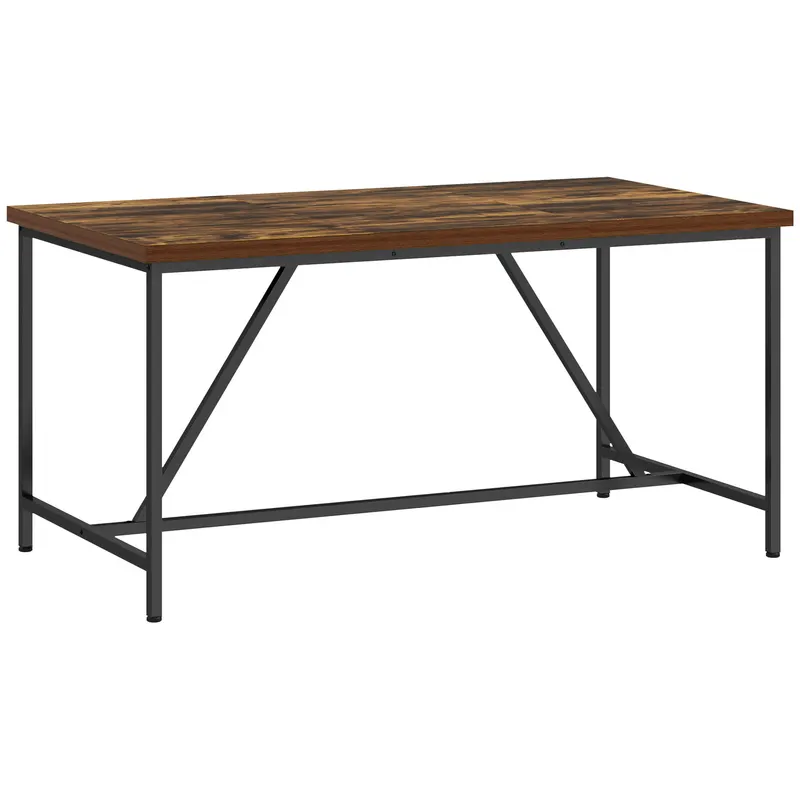 HOMCOM Masă Dreptunghiulară pentru 6 Persoane în Stil Industrial cu Picioare Reglabile din Lemn și Oțel, 150x80x75 cm, Maro | Romania