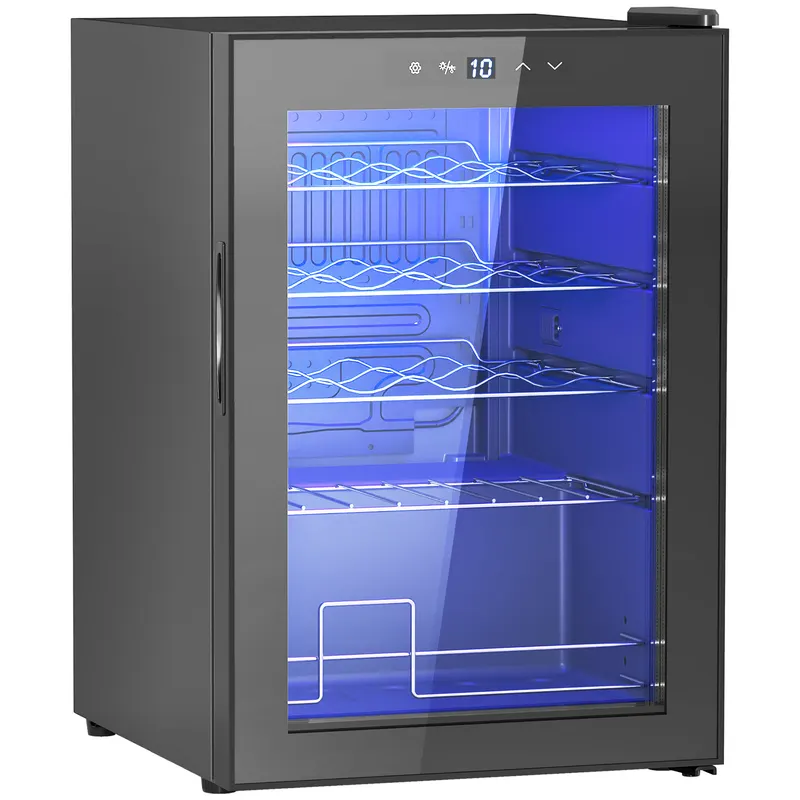 HOMCOM Frigider pentru Vinuri de 20 Sticle cu Temperatură Unică 5-18°C, Geam Anti-UV și Rafturi Reglabile, 43x45x64 cm, Negru | Romania