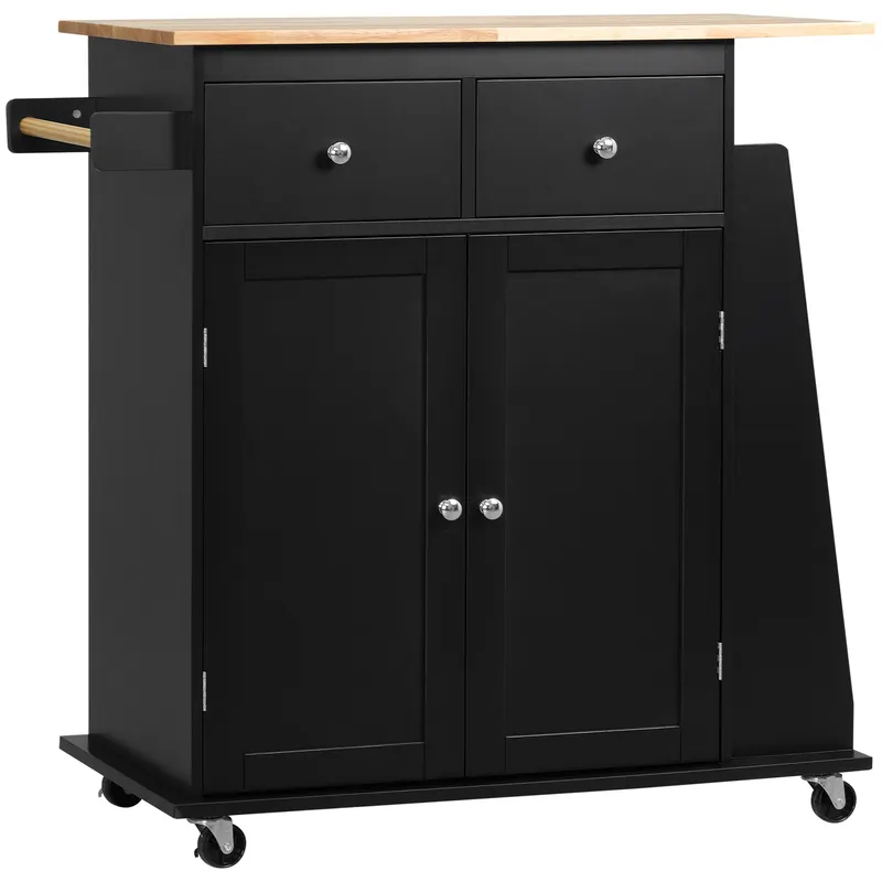 HOMCOM Insulă de Bucătărie cu Dulăpior, 2 Sertare și Suport pentru Condimente cu 3 Rafturi, 89x45x89,5 cm, Negru | Romania