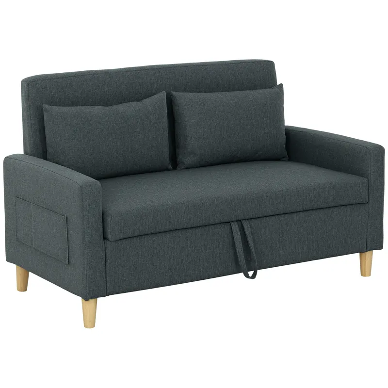 HOMCOM Canapea Modernă cu 2 Locuri, Brațe, 2 Perne Detașabile și Spațiu pentru Depozitare, 135x72x84 cm, Gri | Romania