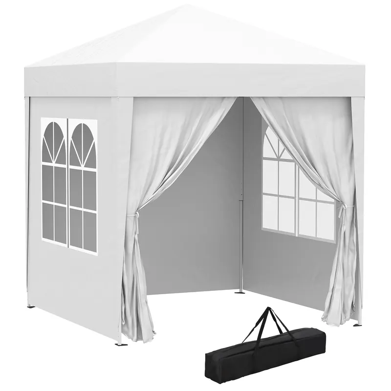 Outsunny Foisor Pliabil 2x2 m con 4 Pereti Detasabili, Foisor de Gradina cu Sac pentru Transport din Poliester si Otel, Alb | RO